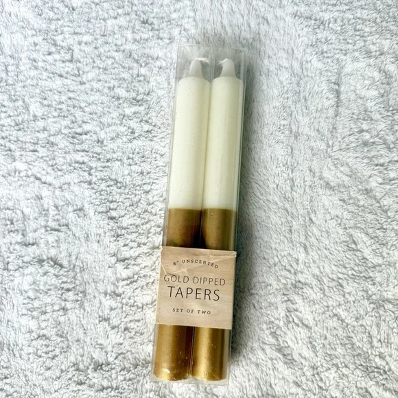 White and Gold 8” Unscented Taper Candles - set of 2 - Picture 2 of 2